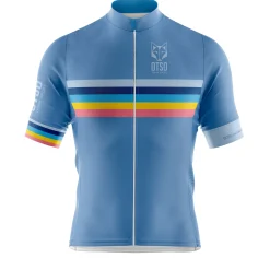 Hot OTSO MEN'S SHORT SLEEVE CYCLING JERSEY STRIPES STEEL BLUE -