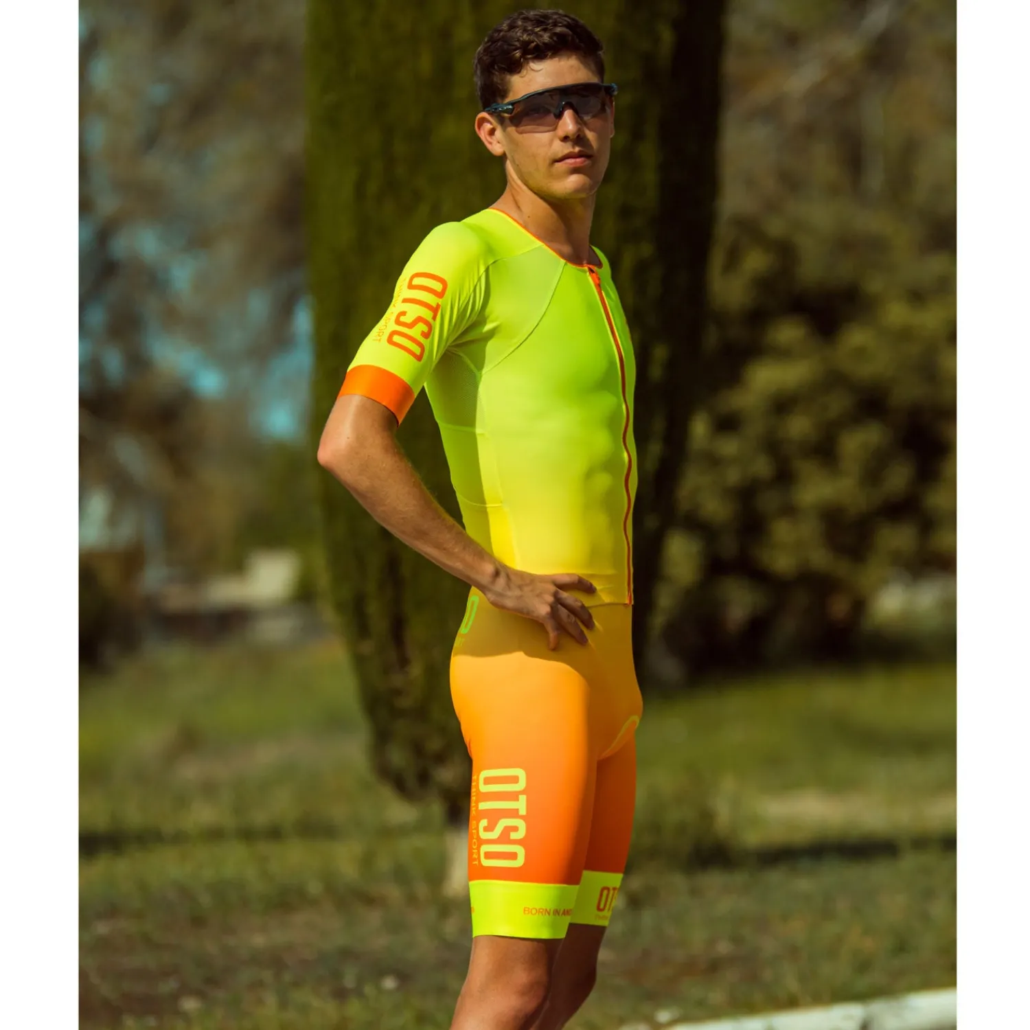 Discount OTSO Mono de triatlón hombre - Fluo Yellow & Fluo Orange (Outlet)