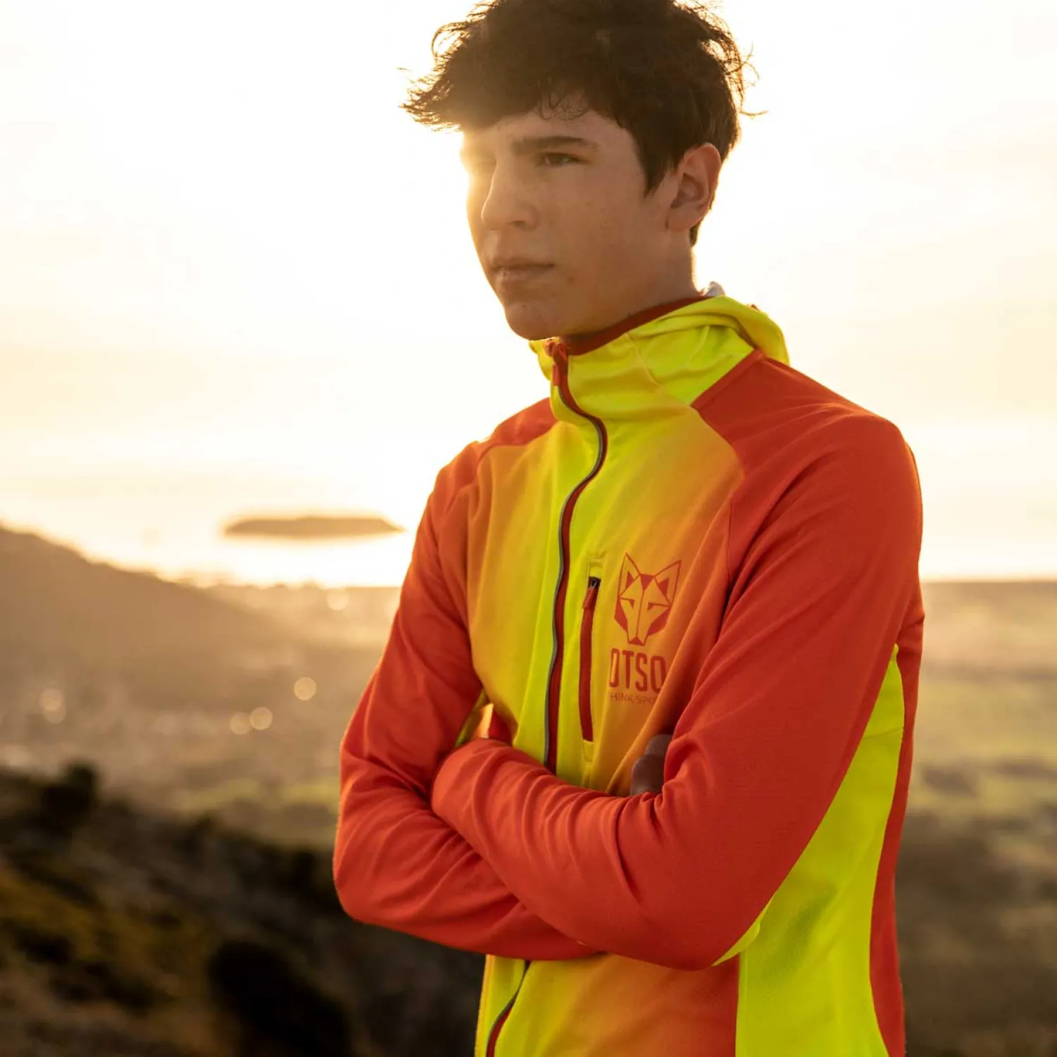 Fashion OTSO Unisex sport hoodie - Fluo Orange & Fluo Yellow