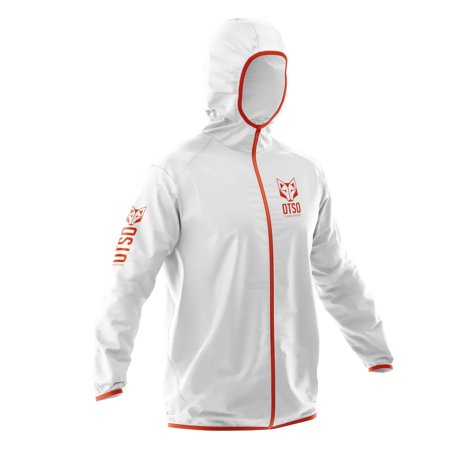 Fashion OTSO Waterproof Jacket - White & Fluo Orange