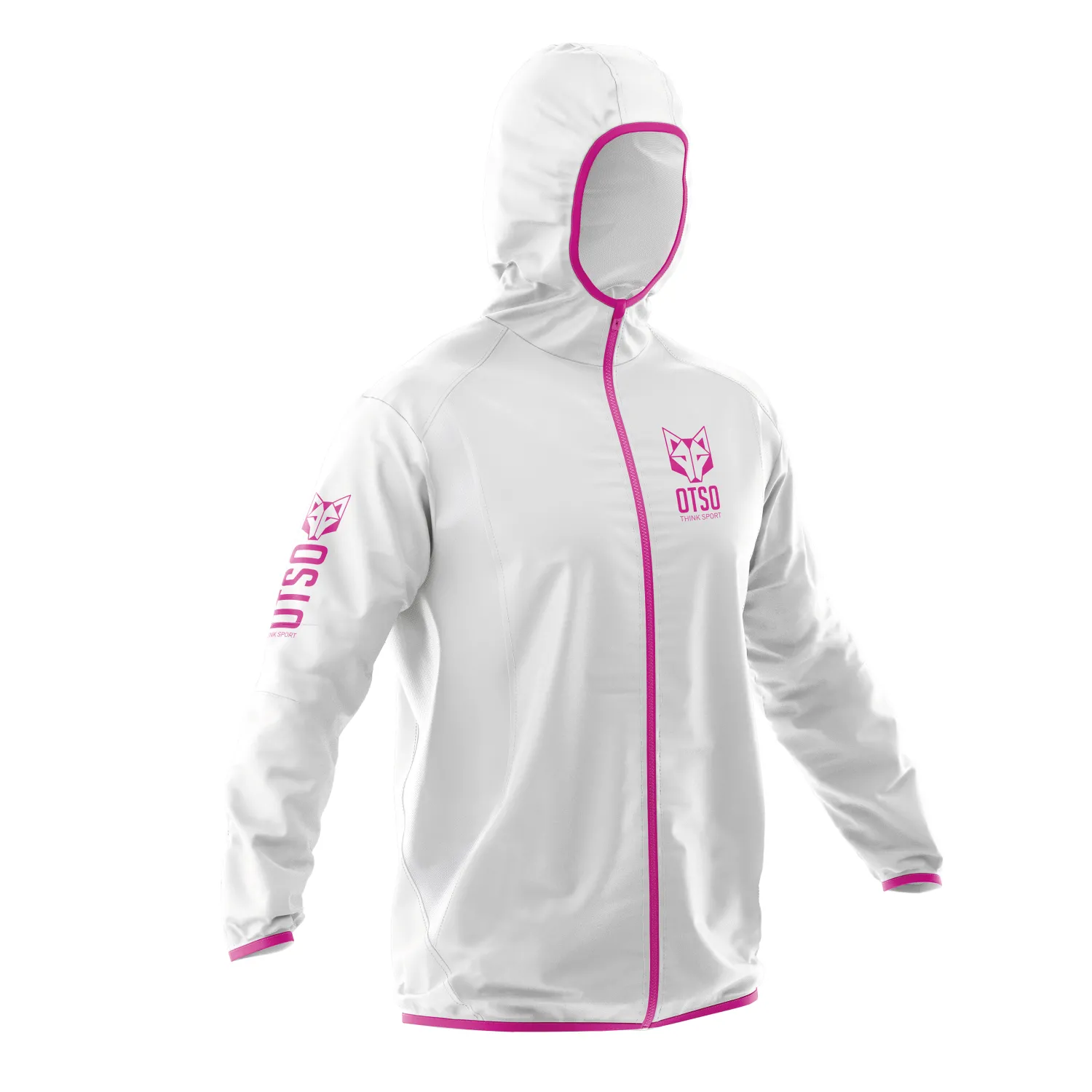 Store OTSO Waterproof Jacket - White & Fluo Pink